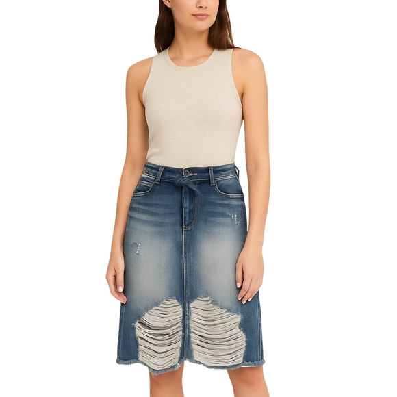 Cult of Individuality Dresses & Skirts - CULT OF INDIVIDUALITY Denim Skirt Womens Size 28 LONG Distressed Ripped Grunge